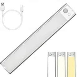 Light In The Box Motion Sensor Cabinet Light Ultra Thin Under Cabinet Lighting USB Rechargeable Battery Operated, Tri-color Wireless Closet Lights Night Lights for Bedroom Wardrobe Stairs