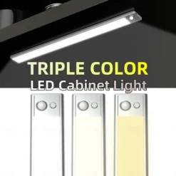 Light In The Box Motion Sensor Cabinet Light Ultra Thin Under Cabinet Lighting USB Rechargeable Battery Operated, Tri-color Wireless Closet Lights Night Lights for Bedroom Wardrobe Stairs