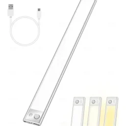 Light In The Box Motion Sensor Cabinet Light Ultra Thin Under Cabinet Lighting USB Rechargeable Battery Operated, Tri-color Wireless Closet Lights Night Lights for Bedroom Wardrobe Stairs