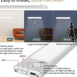 Light In The Box Motion Sensor Cabinet Light Ultra Thin Under Cabinet Lighting USB Rechargeable Battery Operated, Tri-color Wireless Closet Lights Night Lights for Bedroom Wardrobe Stairs