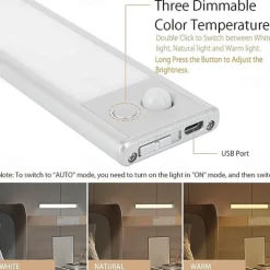 Light In The Box Motion Sensor Cabinet Light Ultra Thin Under Cabinet Lighting USB Rechargeable Battery Operated, Tri-color Wireless Closet Lights Night Lights for Bedroom Wardrobe Stairs