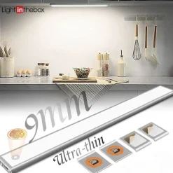 Light In The Box PIR Motion Sensor Cabinet Light, Under Cabinet Light USB Rechargeable Touch Switch Wireless Closet Light Tri-color Cabinet Night Light for Bedroom, Wardrobe, Kitchen, Stairs