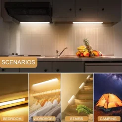 Light In The Box PIR Motion Sensor Cabinet Light, Under Cabinet Light USB Rechargeable Touch Switch Wireless Closet Light Tri-color Cabinet Night Light for Bedroom, Wardrobe, Kitchen, Stairs