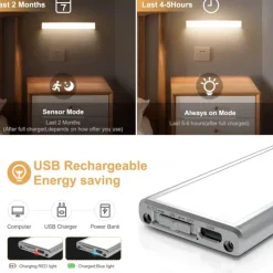 Light In The Box PIR Motion Sensor Cabinet Light, Under Cabinet Light USB Rechargeable Touch Switch Wireless Closet Light Tri-color Cabinet Night Light for Bedroom, Wardrobe, Kitchen, Stairs