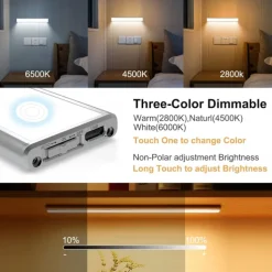 Light In The Box PIR Motion Sensor Cabinet Light, Under Cabinet Light USB Rechargeable Touch Switch Wireless Closet Light Tri-color Cabinet Night Light for Bedroom, Wardrobe, Kitchen, Stairs