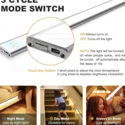 Light In The Box PIR Motion Sensor Cabinet Light, Under Cabinet Light USB Rechargeable Touch Switch Wireless Closet Light Tri-color Cabinet Night Light for Bedroom, Wardrobe, Kitchen, Stairs