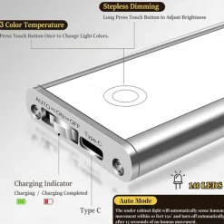 Light In The Box PIR Motion Sensor Cabinet Light, Under Cabinet Light USB Rechargeable Touch Switch Wireless Closet Light Tri-color Cabinet Night Light for Bedroom, Wardrobe, Kitchen, Stairs