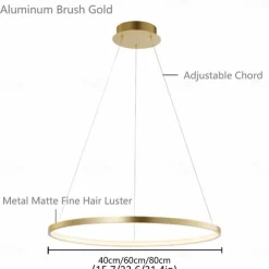 1-Light LED Pendant Light 40cm 60cm 80cm Aluminum Acrylic Circle Gold White Black Painted Finishes Dimmable for Modern Simple Home Kitchen Bedroom 25W 38W 50W ONLY DIMMABLE WITH REMOTE CONTROL
