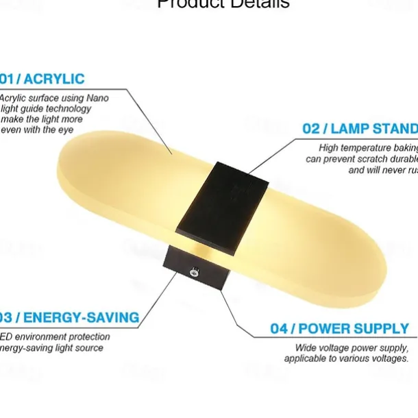 1-Light LED Wall Sconce Indoor Modern Acrylic Light Fixture for Bedroom Bathroom Corridor Stairs 6W Contemporary Wall Lamp