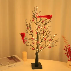 Lighted Birch Tree with Red Berries, Tabletop LED Decor Light for Valentine's Day Home & Festivals
