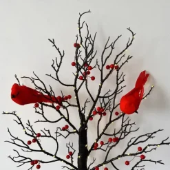 Lighted Birch Tree with Red Berries, Tabletop LED Decor Light for Valentine's Day Home & Festivals