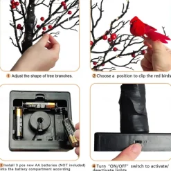 Lighted Birch Tree with Red Berries, Tabletop LED Decor Light for Valentine's Day Home & Festivals