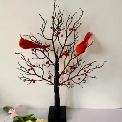 Lighted Birch Tree with Red Berries, Tabletop LED Decor Light for Valentine's Day Home & Festivals