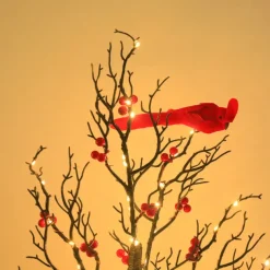 Lighted Birch Tree with Red Berries, Tabletop LED Decor Light for Valentine's Day Home & Festivals