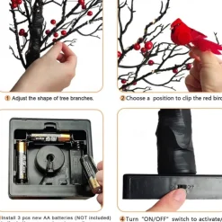 Lighted Birch Tree with Red Berries, Tabletop LED Decor Light for Valentine's Day Home & Festivals