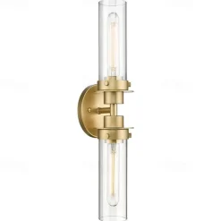 Lightinthebox Bathroom Light Fixtures Over Mirror, Gold Vanity Lights in Clear Glass Indoor Wall Sconce, Modern Cylinder Wall Light Up and Down Wall Mount Lamp for Bathroom, Bedroom, Hallway 110-240V