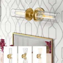 Lightinthebox Bathroom Light Fixtures Over Mirror, Gold Vanity Lights in Clear Glass Indoor Wall Sconce, Modern Cylinder Wall Light Up and Down Wall Mount Lamp for Bathroom, Bedroom, Hallway 110-240V
