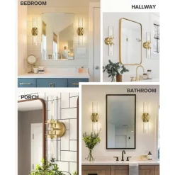 Lightinthebox Bathroom Light Fixtures Over Mirror, Gold Vanity Lights in Clear Glass Indoor Wall Sconce, Modern Cylinder Wall Light Up and Down Wall Mount Lamp for Bathroom, Bedroom, Hallway 110-240V