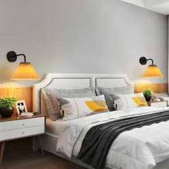 Lightinthebox Wall Sconces 1PCS White Fabric lampshade Gold Wall Lamp Column Bracket Wall Lighting Bathroom Dresser Hardwired lamp Applicable to Living Room Bedroom Dining Room 110-240V