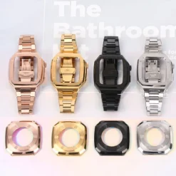 Link Bracelet Compatible with Apple Watch band 40mm 41mm 44mm 45mm with Case Men Butterfly Buckle Stainless Steel Strap Replacement Wristband for iwatch Series 9 8 7 6 5 4 SE