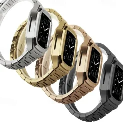 Link Bracelet Compatible with Apple Watch band 40mm 41mm 44mm 45mm with Case Men Butterfly Buckle Stainless Steel Strap Replacement Wristband for iwatch Series 9 8 7 6 5 4 SE