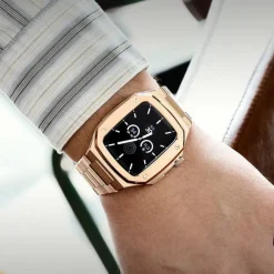 Link Bracelet Compatible with Apple Watch band 40mm 41mm 44mm 45mm with Case Men Butterfly Buckle Stainless Steel Strap Replacement Wristband for iwatch Series 9 8 7 6 5 4 SE