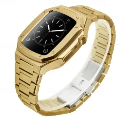 Link Bracelet Compatible with Apple Watch band 40mm 41mm 44mm 45mm with Case Men Butterfly Buckle Stainless Steel Strap Replacement Wristband for iwatch Series 9 8 7 6 5 4 SE