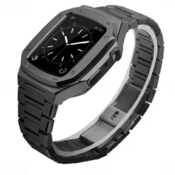 Link Bracelet Compatible with Apple Watch band 40mm 41mm 44mm 45mm with Case Men Butterfly Buckle Stainless Steel Strap Replacement Wristband for iwatch Series 9 8 7 6 5 4 SE