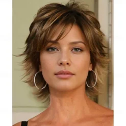 Lisa Rinna Inspired Wig Curly Asymmetrical Wig Short Brown Synthetic Hair Women's Fashionable Design Soft Natural Brown