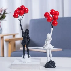 Little Girl Statue With Balloon - Modern Art Sculpture For Home Decor, Resin Figure Sculpture Crafts Ornaments, Living Room TV Cabinet Bookshelf Collectible Decor, Home Decor,Christmas Gift