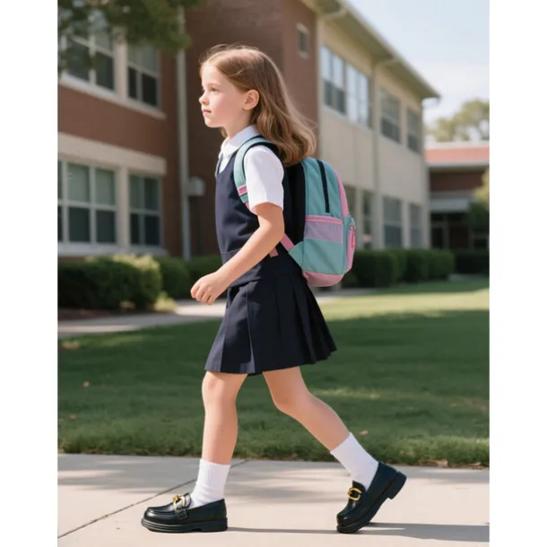 Little Girls' Black Faux Leather Loafers with Gold Buckle – Classic School Uniform Dress Shoes for Kids