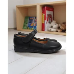 Little Girls' Black Patent Mary Jane Shoes with Hook-and-Loop Strap – Easy On School Dress Shoes for Elementary Kids