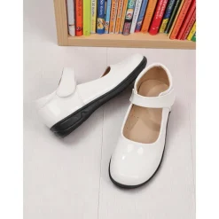 Little Girls' Black Patent Mary Jane Shoes with Hook-and-Loop Strap – Easy On School Dress Shoes for Elementary Kids