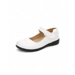 Little Girls' Black Patent Mary Jane Shoes with Hook-and-Loop Strap – Easy On School Dress Shoes for Elementary Kids