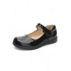 Little Girls' Black Patent Mary Jane Shoes with Hook-and-Loop Strap – Easy On School Dress Shoes for Elementary Kids