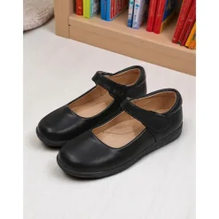 Little Girls' Black Patent Mary Jane Shoes with Hook-and-Loop Strap – Easy On School Dress Shoes for Elementary Kids
