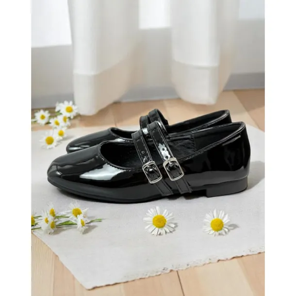 Little Girls' Double Strap Patent Mary Jane Flats – Classic Buckle School Shoes for Daily Wear and Uniform Use