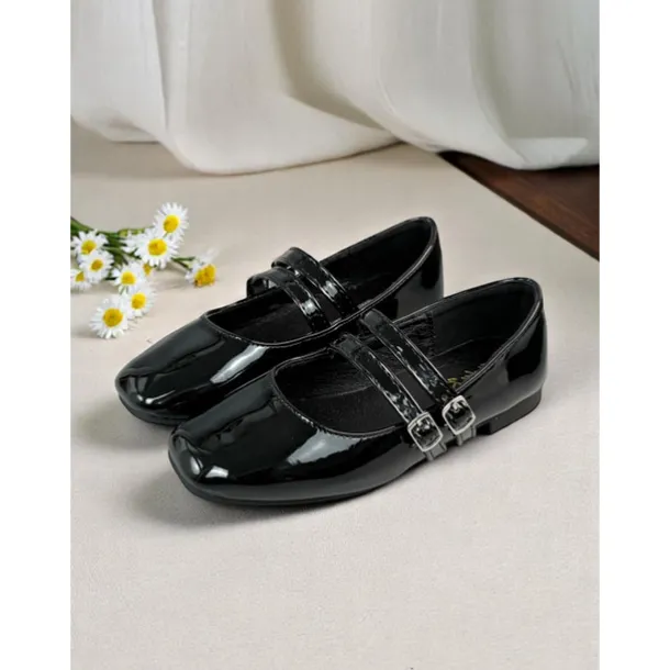 Little Girls' Double Strap Patent Mary Jane Flats – Classic Buckle School Shoes for Daily Wear and Uniform Use