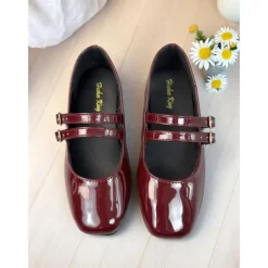 Little Girls' Double Strap Patent Mary Jane Flats – Classic Buckle School Shoes for Daily Wear and Uniform Use