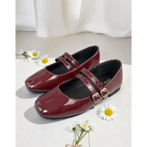 Little Girls' Double Strap Patent Mary Jane Flats – Classic Buckle School Shoes for Daily Wear and Uniform Use