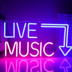 Live Music Neon Sign LED, Large Blue & Pink Neon Light for Studio, Bar, Bedroom, Party, Club Wall Decor-USB Powered