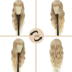 Long Wigs with Bangs for Women Curly Wavy Hair Wigs Heat Resistant Synthetic Fiber Wigs for Daily Party Use