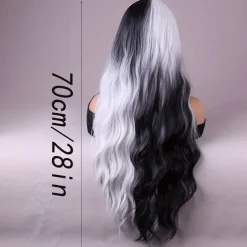 Long Black And White Double Wig A White Wig With Heat Resistant Synthetic Hair In The Middle Part Of A Cosplay Party Wig
