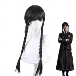Long Black Straight Braided Wig for Braids Hair for Kids Girl Cosplay Party Halloween Wigs