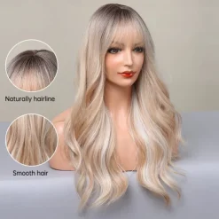 Long Blonde Highlight Wigs Blonde Curly Wavy Wigs for Women Honey Blonde Mixed Platinum Blonde Natural Looking for Daily Cosplay Party Hallowe Halloween Wigs