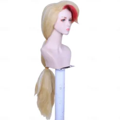 Long Blonde with Pink Cosplay Wig with Fangs for Women Costume Halloween Cosplay Party Wigs