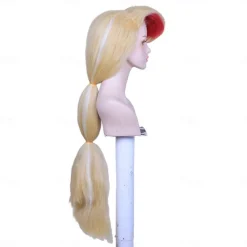 Long Blonde with Pink Cosplay Wig with Fangs for Women Costume Halloween Cosplay Party Wigs
