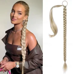 Long Braided Ponytail Extension with Hair Tie Straight Wrap Around Hair Extensions Ponytail Natural Soft Synthetic Hair Piece for Women