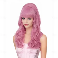 Long Brown Mixed Wig with Bang Retro Bouffant Beehive Wigs fits 80s Costume or Carnival Party Halloween Wigs