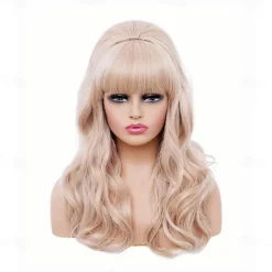 Long Brown Mixed Wig with Bang Retro Bouffant Beehive Wigs fits 80s Costume or Carnival Party Halloween Wigs